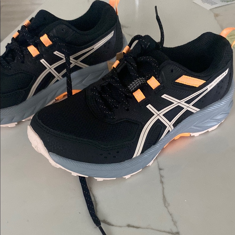 Asics Black and Neon Orange Athletic Shoes